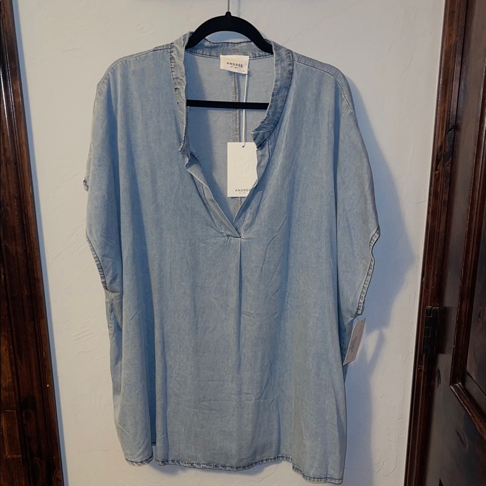 Andree - Light Blue Denim V-Neck Women’s Top